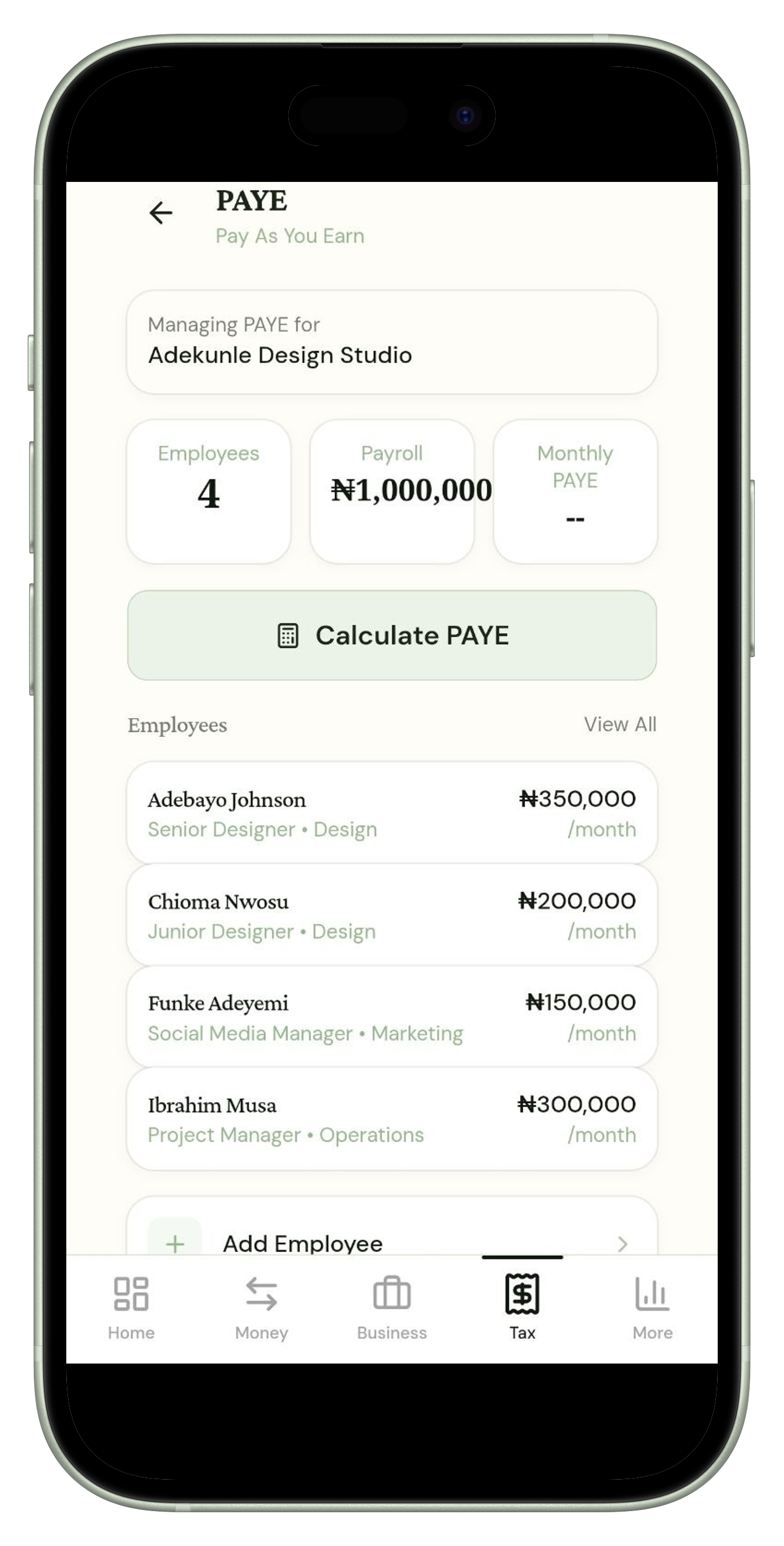 Payroll at a glance mockup